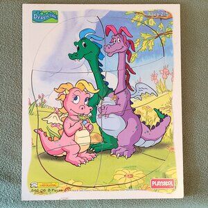 Vintage 1999 Playskool Wooden 8 Piece Puzzle Dragon Tales Zak, Wheezie & Cassie